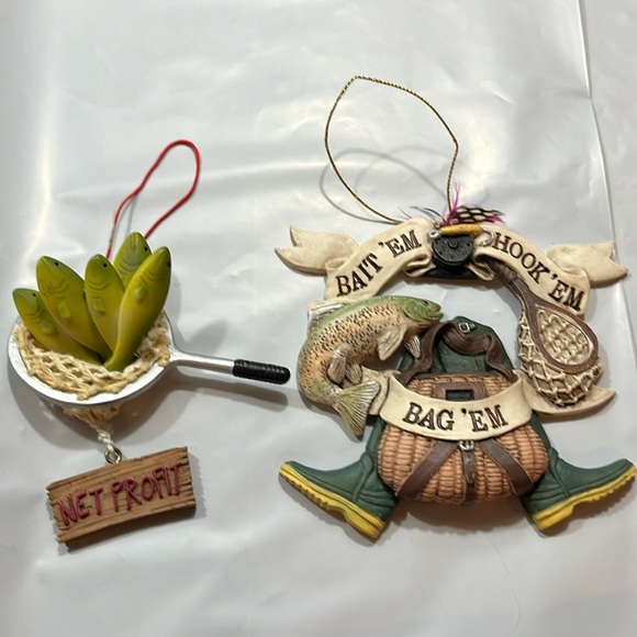 2 fishing ornaments net profit, bait em hook em bag em bass waders net fisherman - Picture 2 of 8